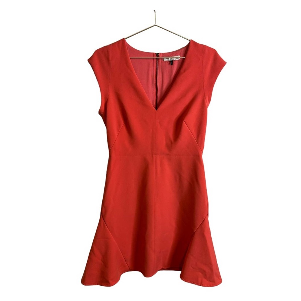Halston Heritage‎ V Neck Structured Dress Coral 8